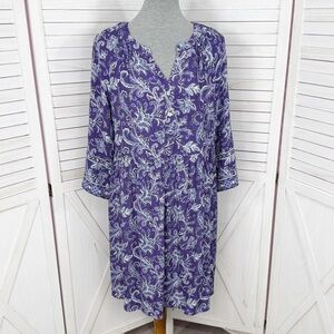 J. Jill Paisley Print Tiered Boho A Line Babydoll Dress Purple Petite Medium